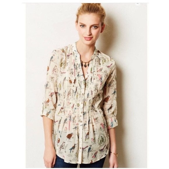 Anthropologie Tops - Maeve pintucked bird blouse